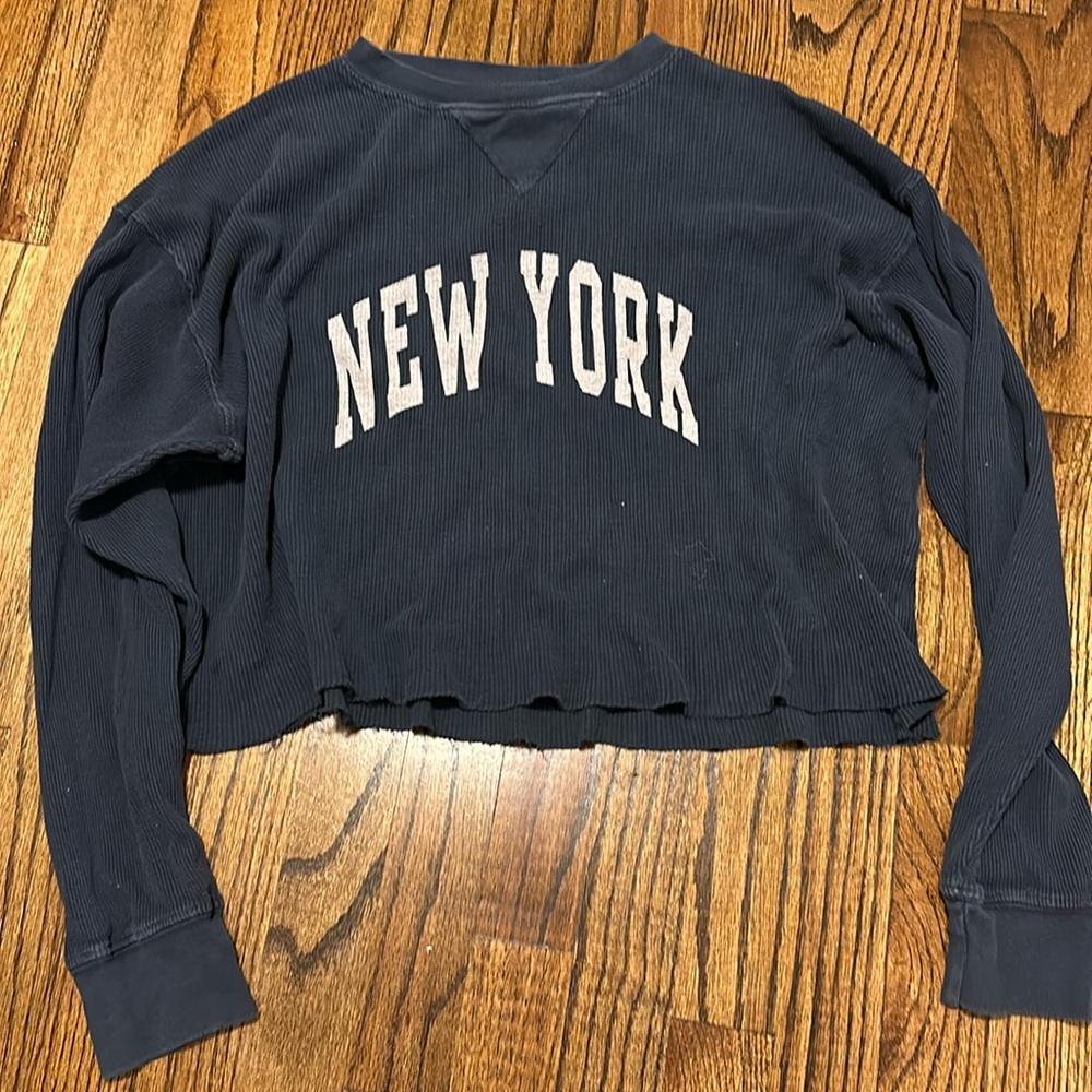 Brandy Melville John galt New York long sleeve waffle shirt sweater navy
